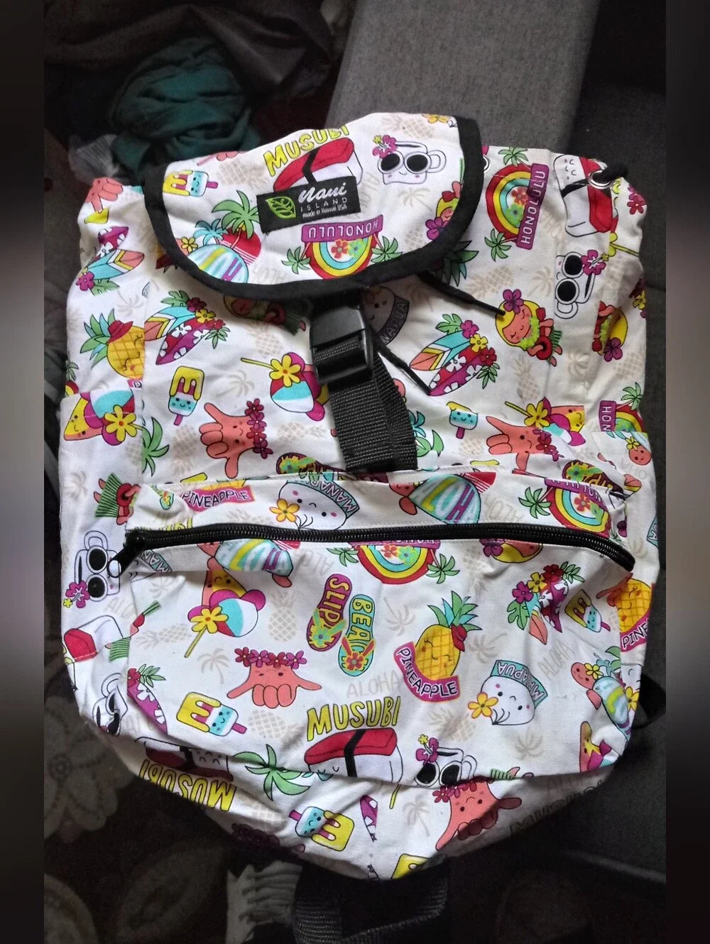 Nani Island Made In Hawaii White Tropical Print Backpack